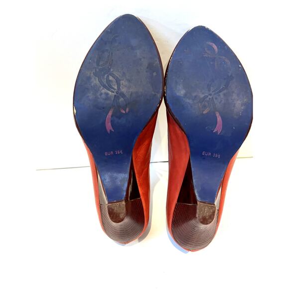 Poetic License red blue leather and suede 1940 style pump laces and bows EU 39.5 - Picture 7 of 10